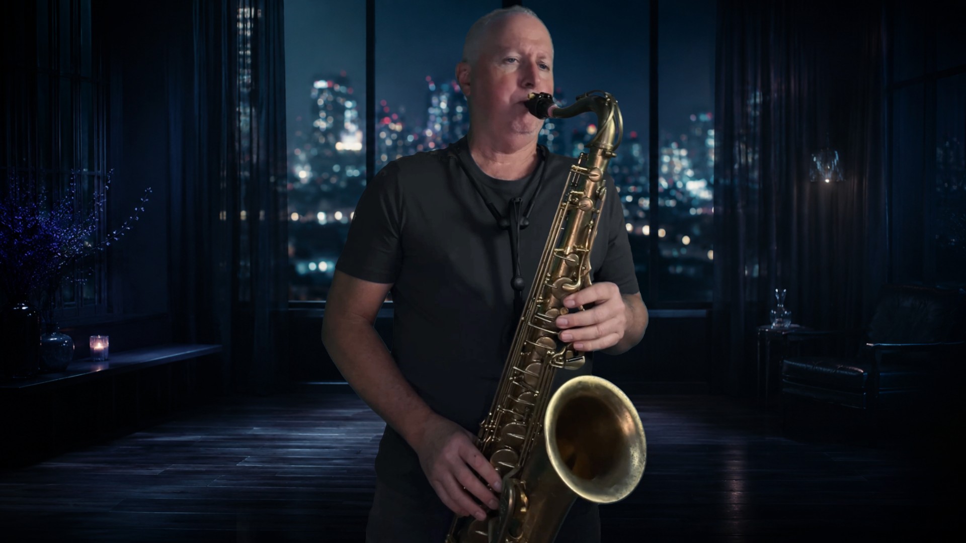 Andy performing Human Nature on tenor saxophone.